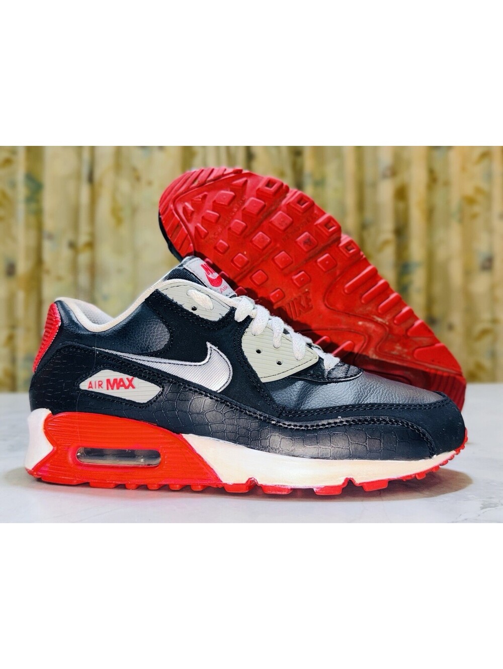 Nike Air Max 90 GS 6.5Y Womens 8 Black Grey Red Croc 307793-079 2013